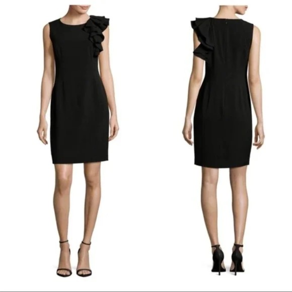 Calvin Klein Dresses & Skirts - CALVIN KLEIN Dress Cocktail Sheath Ruffle Sleeve Lined Wedding Black Size 6